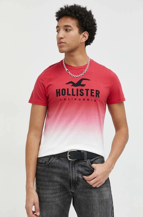 Hollister Co. t-shirt bawełniany kolor czerwony wzorzysty