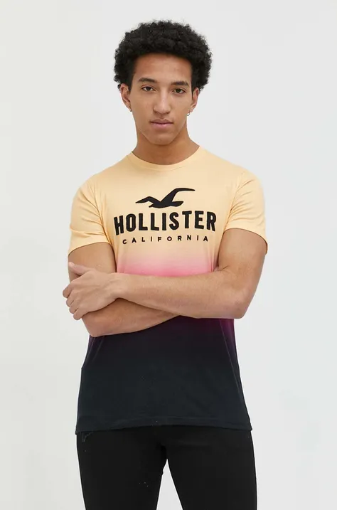 Hollister Co. t-shirt bawełniany kolor żółty wzorzysty