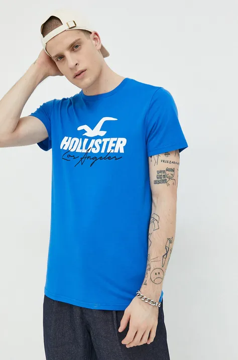 Hollister Co. t-shirt bawełniany kolor niebieski z nadrukiem