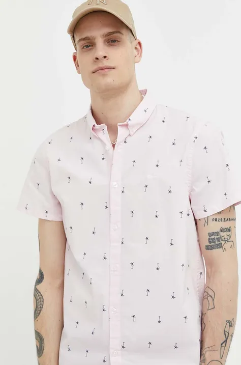 Hollister Co. koszula męska kolor różowy regular z kołnierzykiem button-down