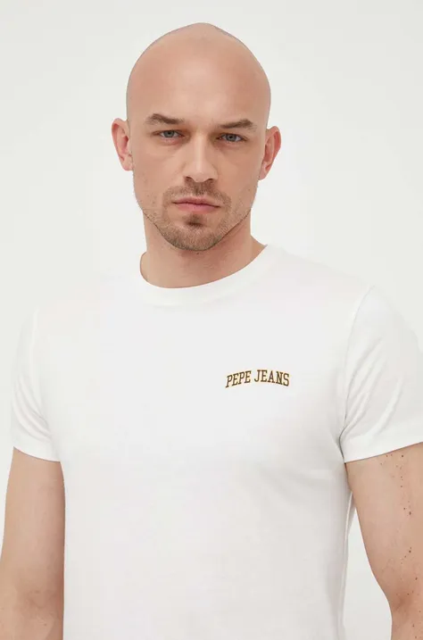 Памучна тениска Pepe Jeans Ronson в бяло с принт