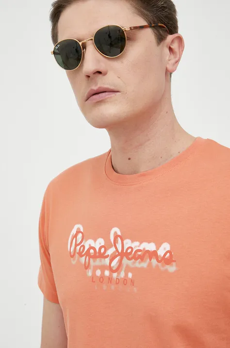Хлопковая футболка Pepe Jeans Richme цвет оранжевый с принтом