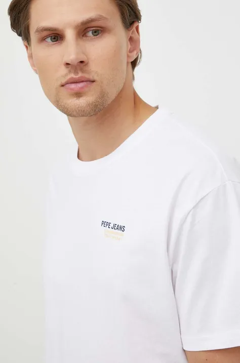 Pepe Jeans t-shirt bawełniany kolor biały z nadrukiem