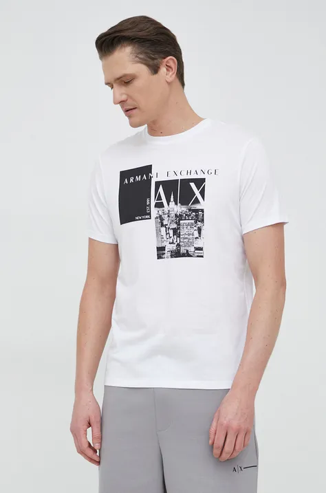 Памучна тениска Armani Exchange в бяло с десен