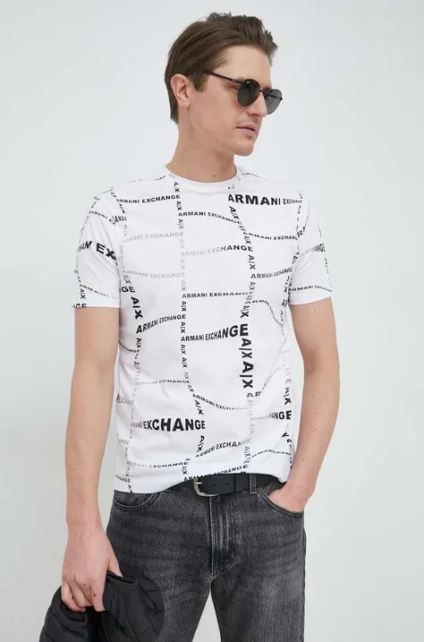 Памучна тениска Armani Exchange в бяло с десен