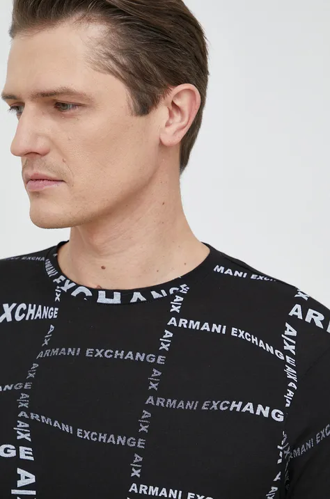 Памучна тениска Armani Exchange в черно с десен