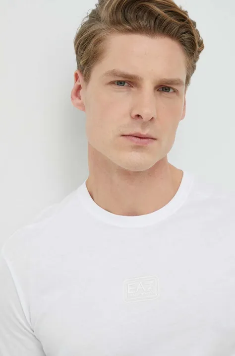 EA7 Emporio Armani t-shirt bawełniany kolor biały z aplikacją