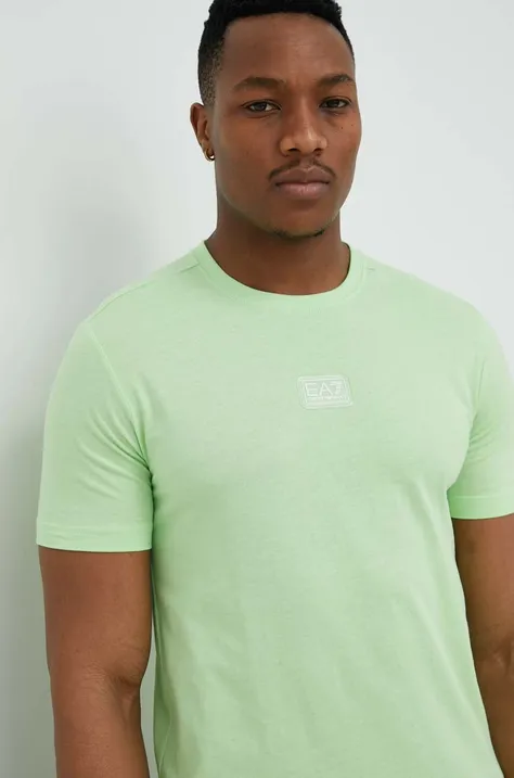 EA7 Emporio Armani t-shirt bawełniany kolor zielony z aplikacją