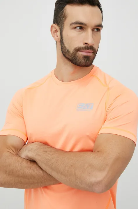 EA7 Emporio Armani t-shirt męski kolor pomarańczowy gładki