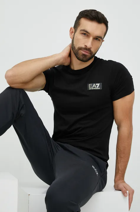 EA7 Emporio Armani t-shirt bawełniany kolor czarny z aplikacją