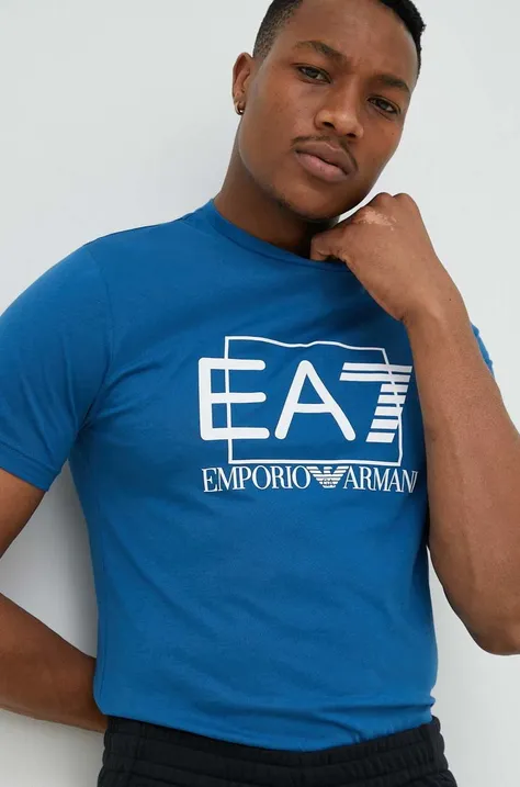 EA7 Emporio Armani t-shirt bawełniany kolor granatowy z nadrukiem