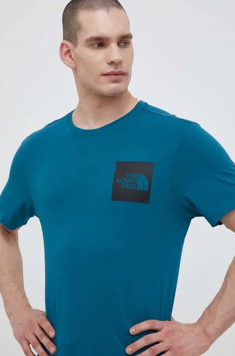 The North Face t-shirt bawełniany kolor turkusowy z nadrukiem