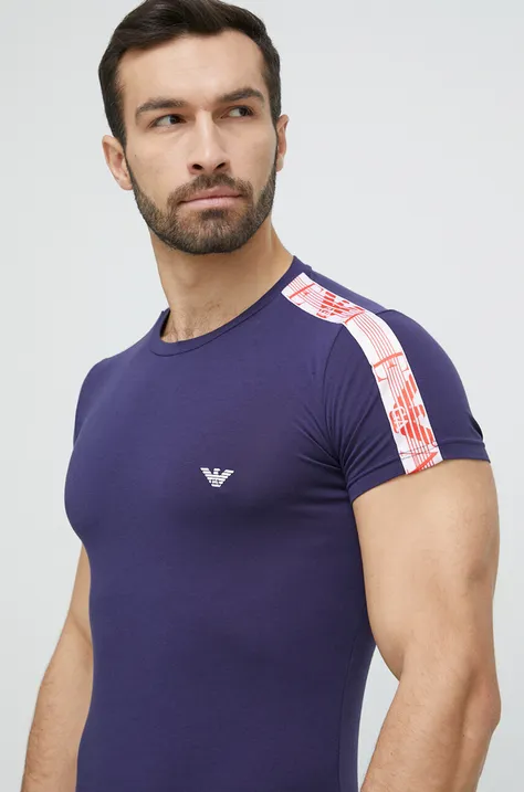 Домашна тениска Emporio Armani Underwear в тъмносиньо с апликация