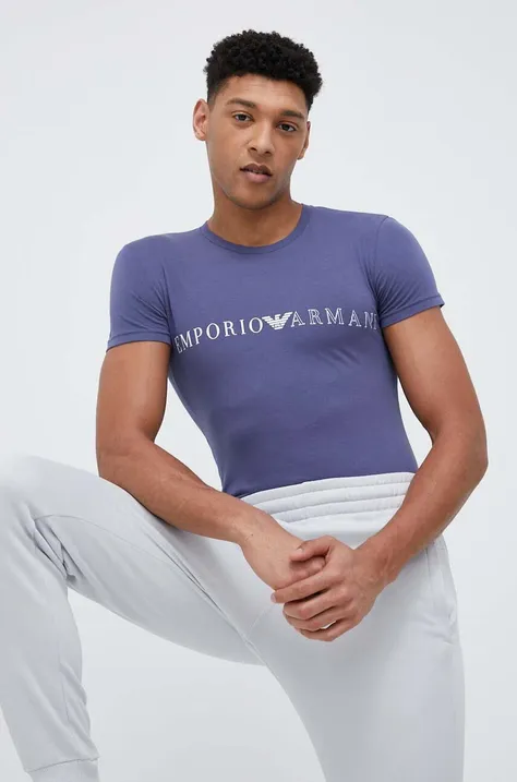 Домашна тениска Emporio Armani Underwear в тъмносиньо с десен