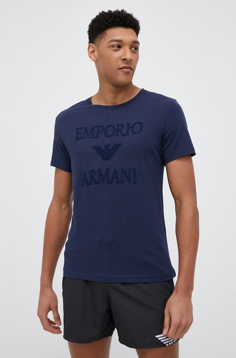 Emporio Armani Underwear t-shirt plażowy z domieszką lnu