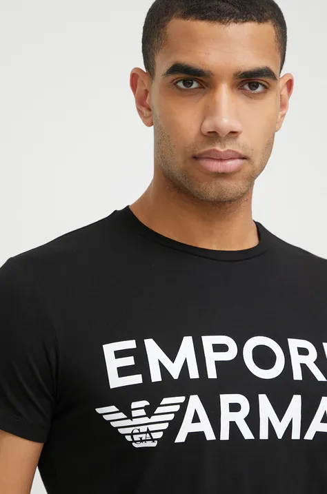 Βαμβακερή πιτζάμα μπλουζάκι Emporio Armani Underwear χρώμα: μαύρο