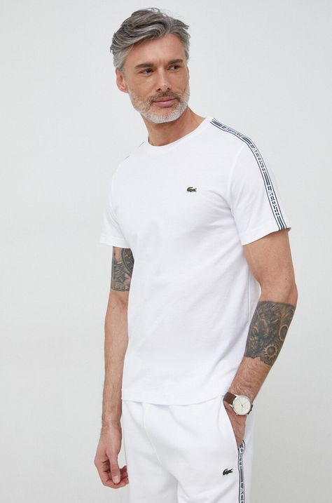 Бавовняна футболка Lacoste колір білий з аплікацією