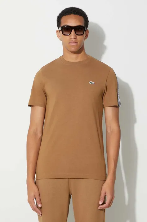 Бавовняна футболка Lacoste колір коричневий з аплікацією