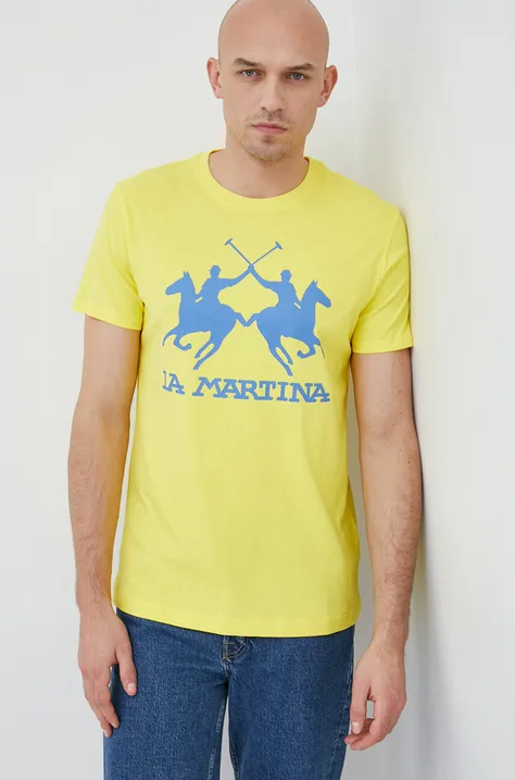 La Martina t-shirt bawełniany kolor żółty z nadrukiem
