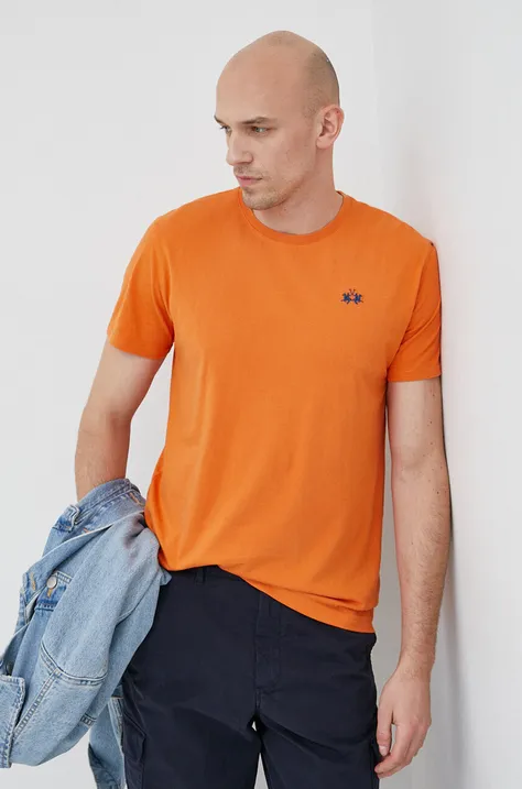 La Martina t-shirt bawełniany kolor pomarańczowy z aplikacją