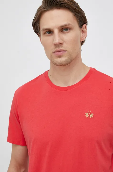 La Martina t-shirt bawełniany kolor czerwony z aplikacją