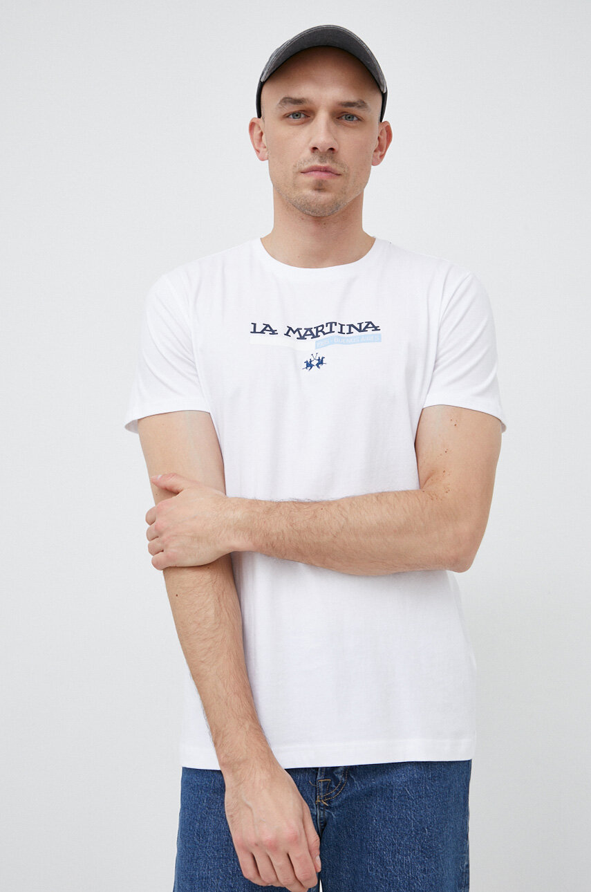 La Martina t-shirt bawełniany kolor biały z nadrukiem