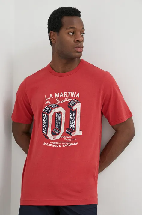 La Martina t-shirt bawełniany kolor czerwony z nadrukiem