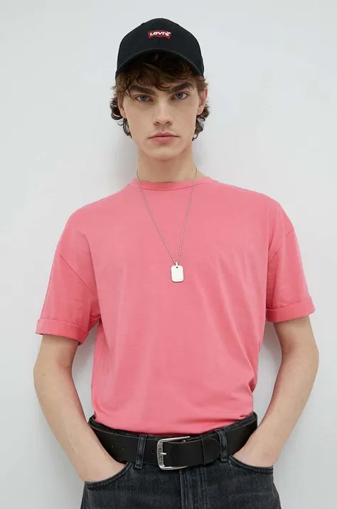 Drykorn tricou din bumbac Thilo culoarea roz, neted