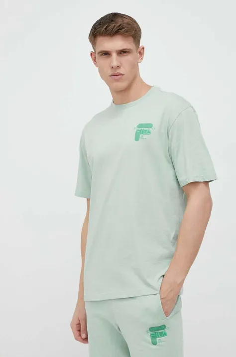 Fila t-shirt bawełniany kolor turkusowy z nadrukiem