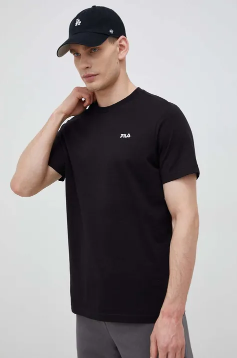 Bombažna kratka majica Fila črna barva