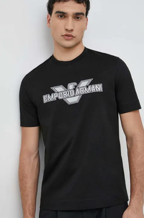 Emporio Armani t-shirt bawełniany kolor czarny z aplikacją