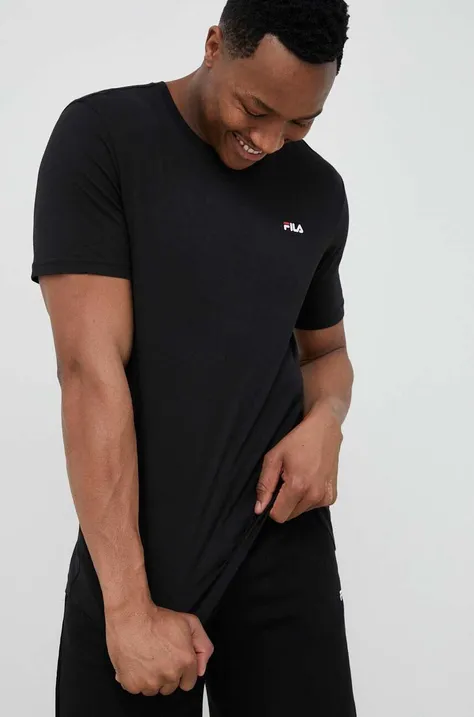 Fila t-shirt bawełniany 2-pack kolor czarny gładki