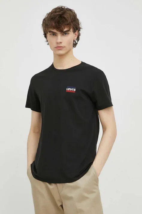 Bavlnené tričko Levi's 2-pak čierna farba, s potlačou