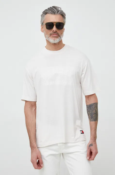 Tričko Tommy Hilfiger x Shawn Mendes béžová barva, s potiskem