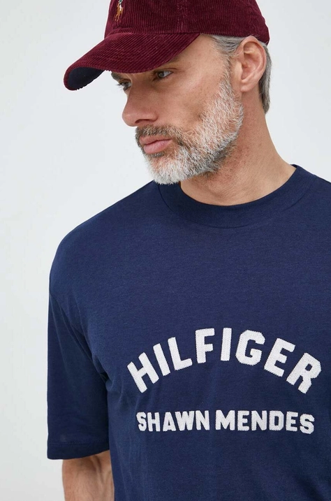 Tommy Hilfiger tricou x Shawn Mandes barbati, culoarea albastru marin, cu imprimeu