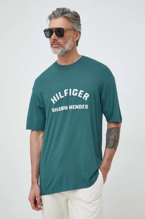 Tričko Tommy Hilfiger x Shawn Mendes pánske, tyrkysová farba, s potlačou