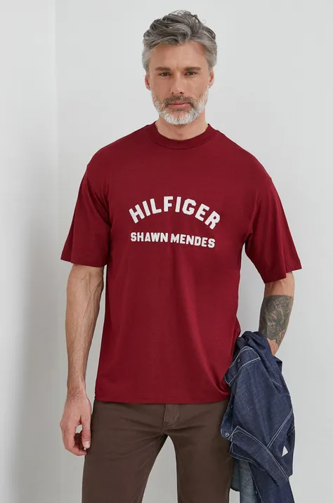 Tommy Hilfiger t-shirt x Shawn Mandes bordó, férfi, nyomott mintás