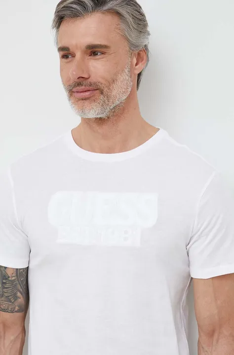 Guess t-shirt bawełniany kolor biały z aplikacją