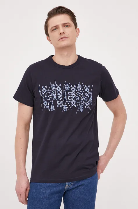 Guess t-shirt bawełniany kolor granatowy z aplikacją