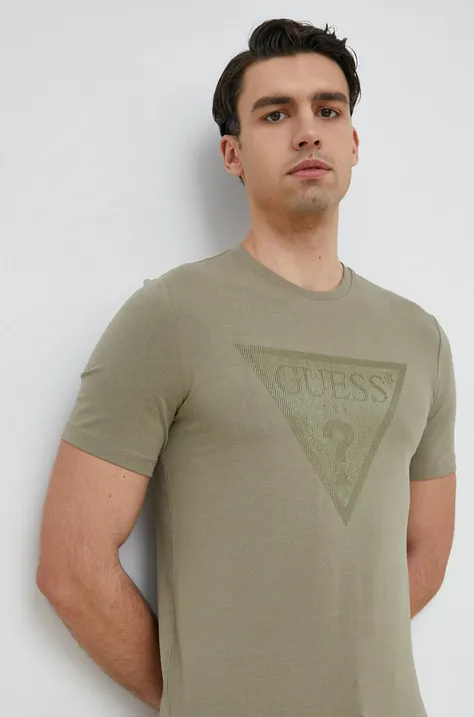 Majica kratkih rukava Guess za muškarce, boja: zelena, s tiskom