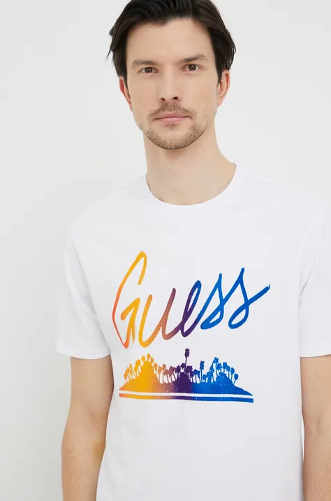 Pamučna majica Guess boja: bijela, s aplikacijom