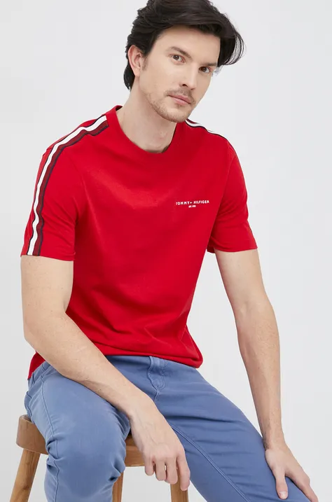 Хлопковая футболка Tommy Hilfiger цвет красный однотонный