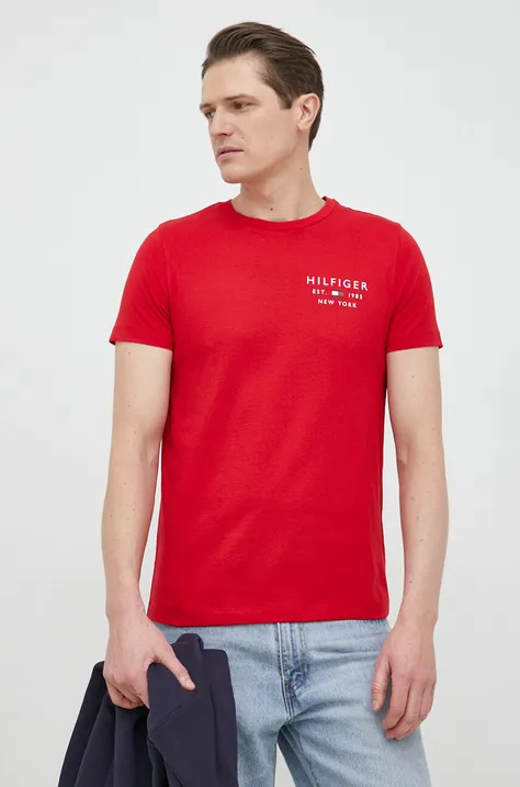 Хлопковая футболка Tommy Hilfiger цвет красный с принтом