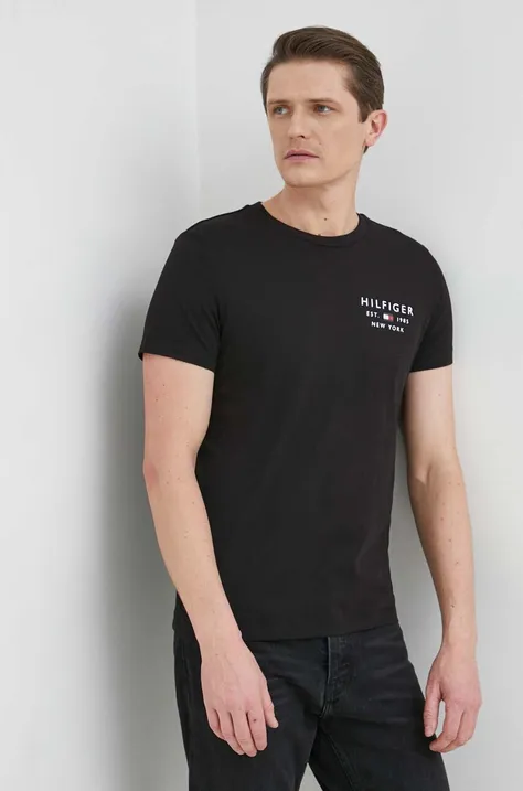 Bombažna kratka majica Tommy Hilfiger črna barva