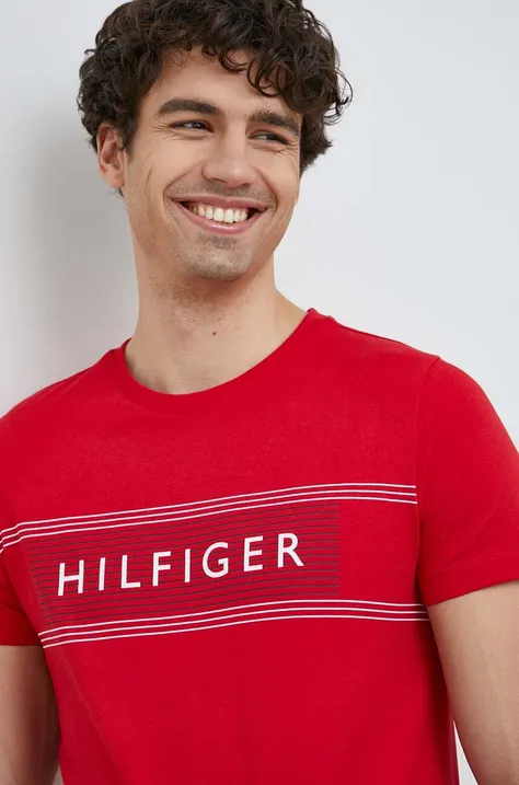 Хлопковая футболка Tommy Hilfiger цвет красный с принтом