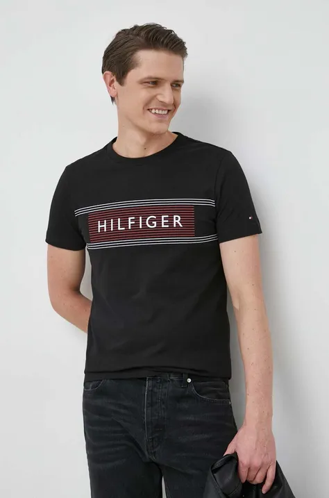 Βαμβακερό μπλουζάκι Tommy Hilfiger χρώμα: μαύρο