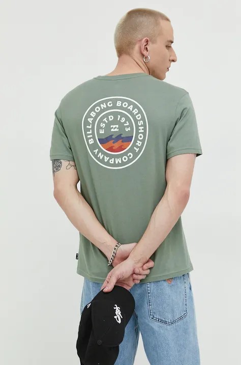 Памучна тениска Billabong в зелено с принт