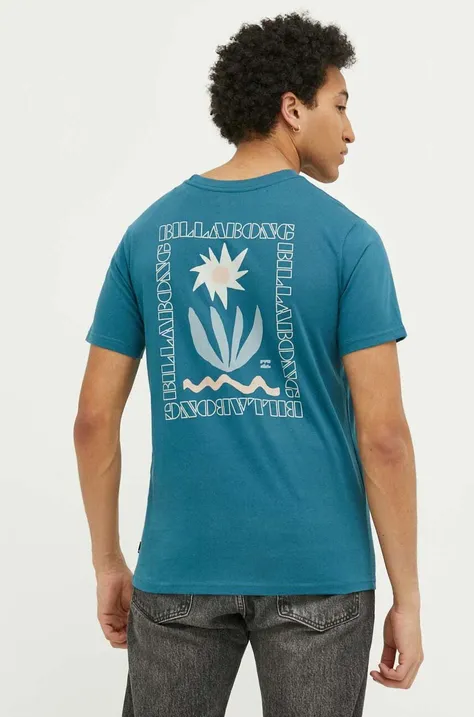 Billabong t-shirt bawełniany kolor niebieski z nadrukiem