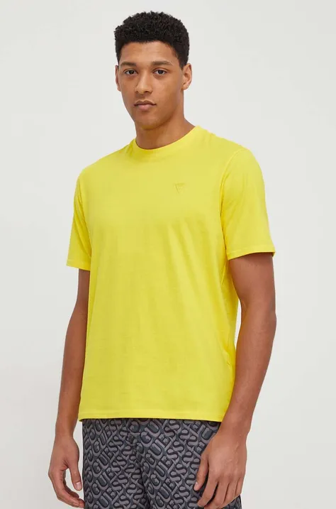 Guess tricou din bumbac culoarea galben, cu imprimeu