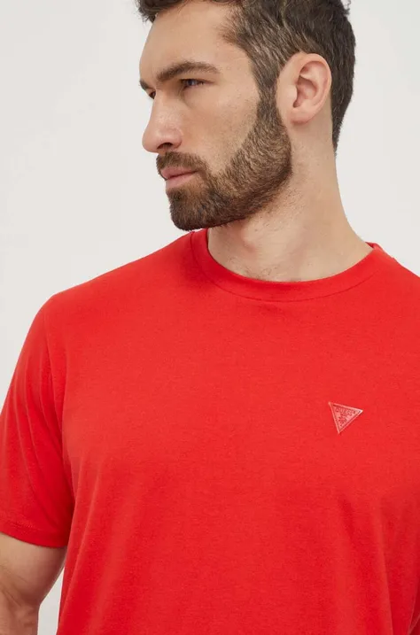 Guess t-shirt bawełniany męski kolor czerwony z aplikacją